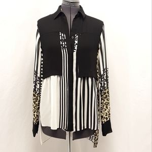 Kenneth Cole New York, black, white and leopard print blouse.